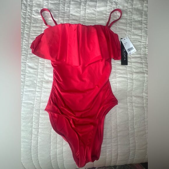 NWTs La Blanca Off Shoulder One Piece Ruffle One Piece Size 4 - Picture 6 of 12